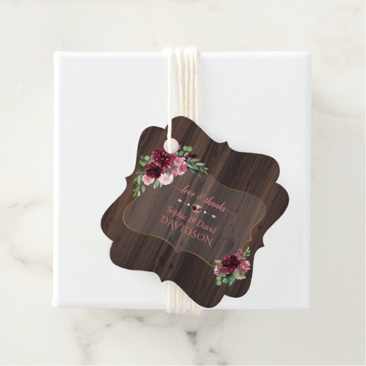 Herfst Burgundy Pink Floral Bloom Wedding Bedankjes Labels (In situ)