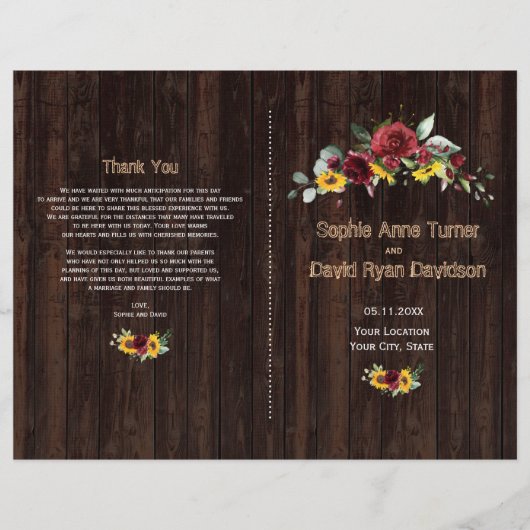 Herfst Burgundyrozen Zonnebloemen Oud Hout Program Flyer (Voorkant)