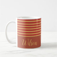 Herfst Burnt Oranje en Gold Achternaam Striped