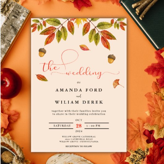 Herfst Burnt Sinaasappel Modern Script Huwelijksui Kaart