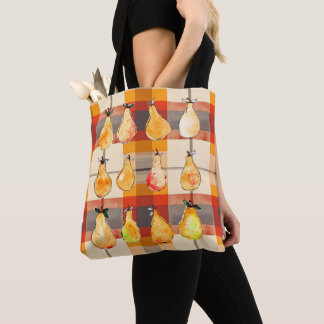 Herfst canvas tas met herfstplaid en peren