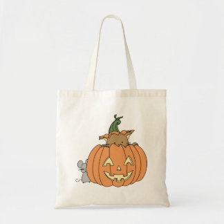 Herfst Cat in Pumpkin Jack’o’lantern and Mouse Tote Bag