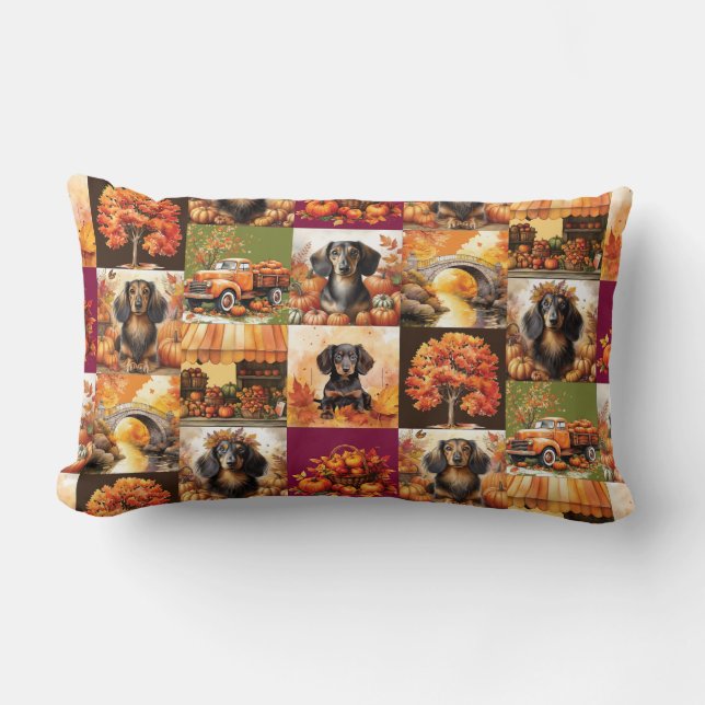 Herfst Charm: Teckels en Herfst Scènes Kussen (Voorkant)