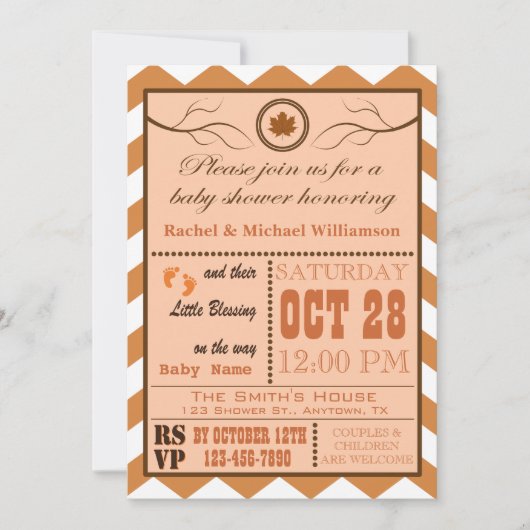 Herfst Chevron Pattern Baby shower Uitnodiging (Voorkant)