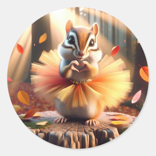 Herfst Chipmunk met een Tutu Ronde Sticker (Voorkant)