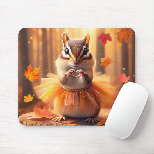 Herfst Chipmunk met Tutu en Hart Muismat (Met muis)