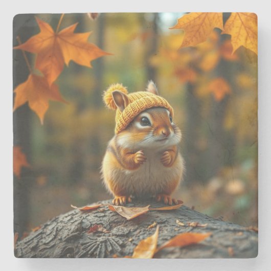 Herfst Chipmunk Stone Onderzetter (Voorkant)