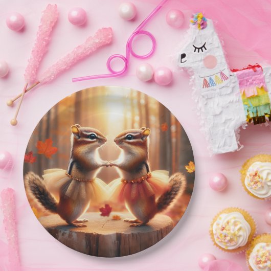 Herfst Chipmunks dansen Papieren Bordje (Feest)