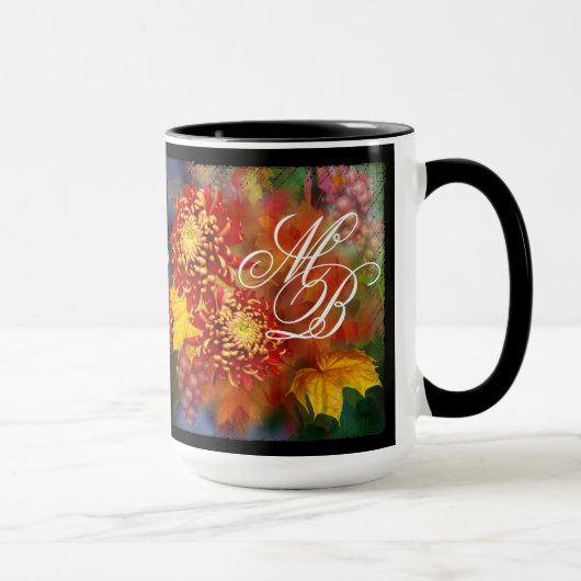 Herfst Chrysanthemums Monogram Mok (Rechts)