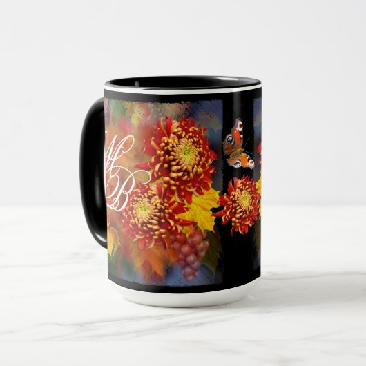 Herfst Chrysanthemums Monogram Mok (Voorkant links)