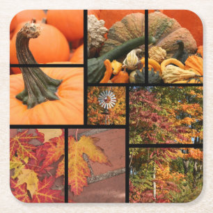 Herfst Collage Vierkante Kartonnen Onderzetter