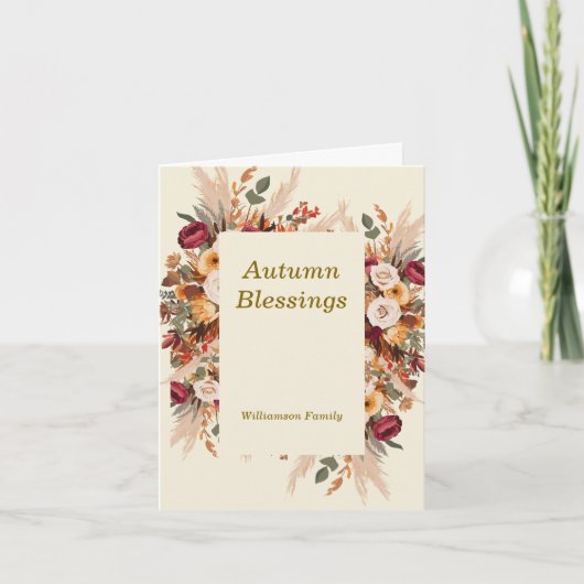 Herfst Cozy Bloemstuk Thanksgiving Personaliseren Feestdagen Kaart (Voorkant)