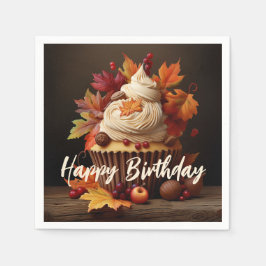 Herfst Cupcake met Kleurrijke Herfst bladeren Verj Servet
