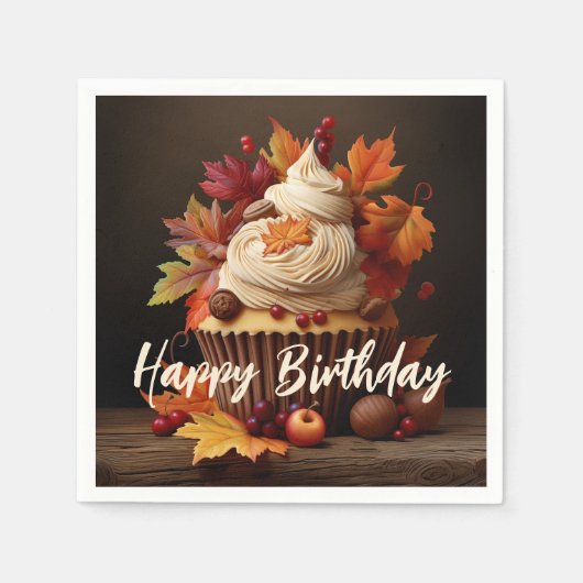 Herfst Cupcake met Kleurrijke Herfst bladeren Verj Servet (Voorkant)
