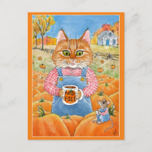 herfst Cute Cat Mouse pomkin Briefkaart