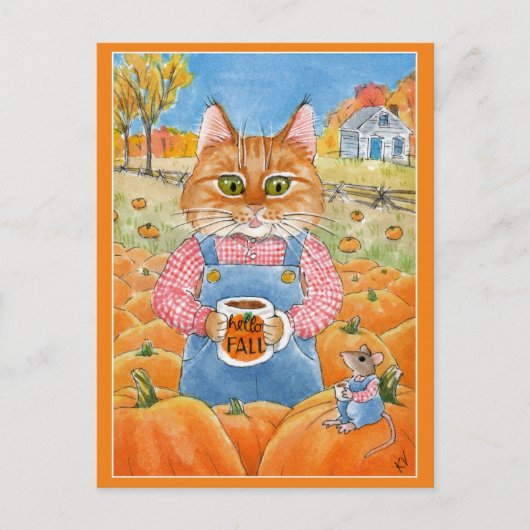 herfst Cute Cat Mouse pomkin Briefkaart (Voorkant)