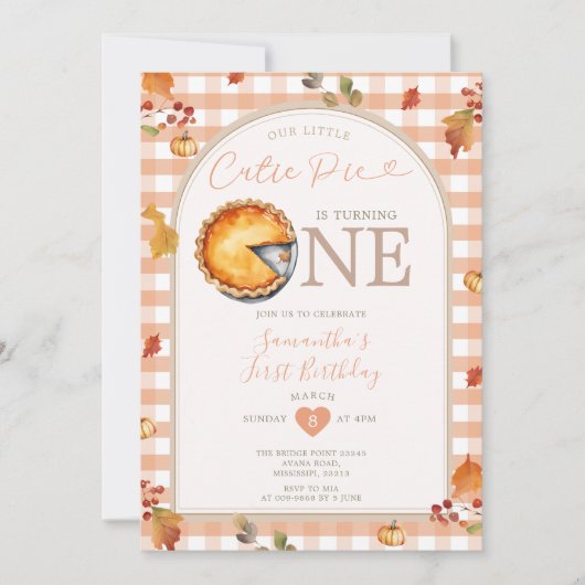 Herfst Cutie Pie Rustiek Sinaasappel Gingham 1e Ve Kaart (Voorkant)