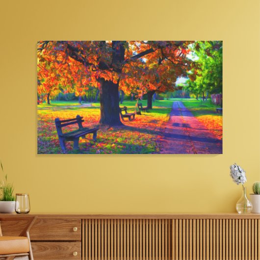 herfst dag in parkmuur canvas afdruk (Insitu (Woonkamer))