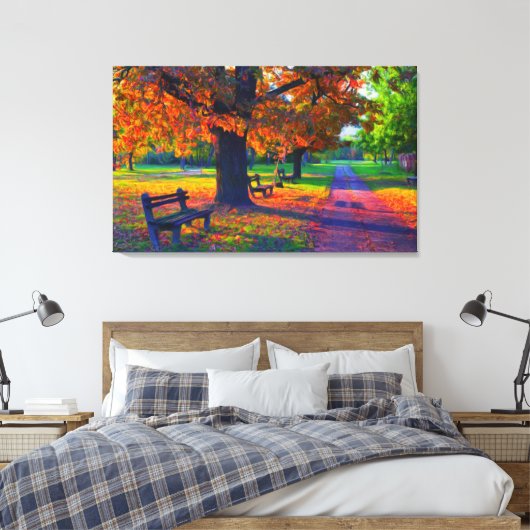 herfst dag in parkmuur canvas afdruk (Insitu (Slaapkamer))
