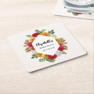 Herfst Dahlia Bloem Bruiloft Bridal Shower Vierkante Kartonnen Onderzetter