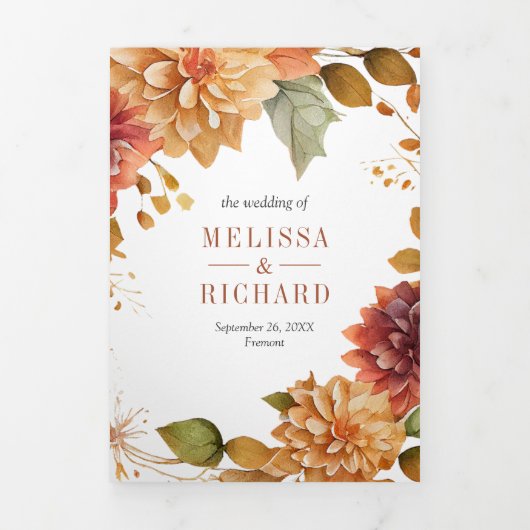 Herfst Dahlia Bloemen Mason Jar QR Code Bruiloft Drieluik Uitnodiging (Cover)