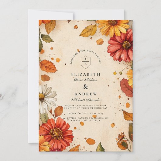 Herfst Daisy Bloemenbruiloft Kaart (Voorkant)
