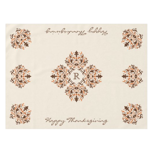 Herfst damast monogram classy tafelkleed (Voorkant (Horizontaal))