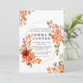 Herfst Dark Red Oranje Floral Gold Wedding Invitae (Staand voorkant)