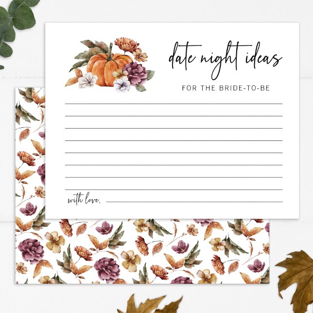 Herfst Datum Nacht Ideeën Kaart (Fall Pumpkin Floral Date Night Ideas Card by Painted Paperie
)