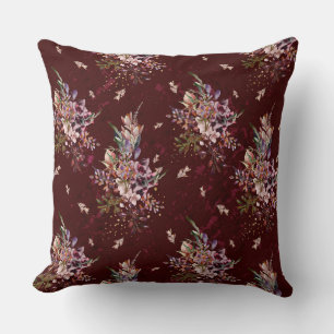 Herfst Deep Burgundy/Navy Floral Reversible Pillow Kussen