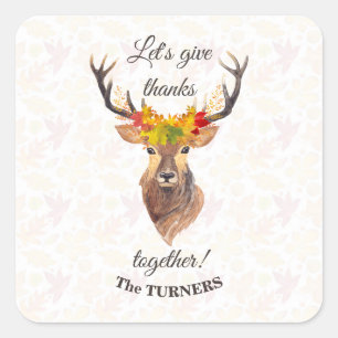 Herfst Deer Laten we Bedankt samen Thanksgiving ge Vierkante Sticker