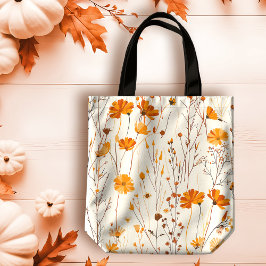 Herfst Delicate Oranje Wildflowers op Cream Draagtas