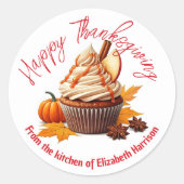 Herfst Delights Cupcake Oogst Dankdag Ronde Sticker (Voorkant)