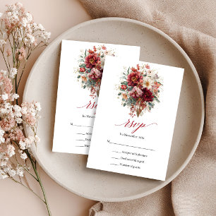 Herfst Dieprode Bloem Boho Eucalyptus RSVP Kaart