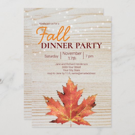 Herfst Dinner Party String Lights Wood Kaart (Voorkant / Achterkant)