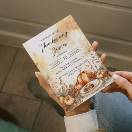 Herfst Dinner Tafel en Pompoenen Thanksgiving Kaart