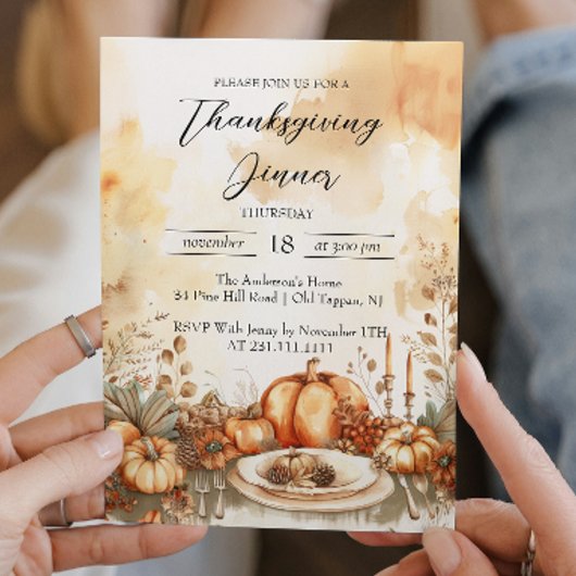 Herfst Dinner Tafel en Pompoenen Thanksgiving Kaart