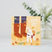 Herfst Dog Walks Greeting Flat Kaart (Staand voorkant)