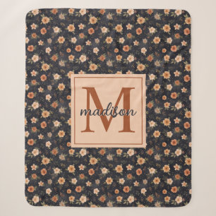 Herfst Donker Moody Terracotta Bloemenmonogram Naa Sherpa Deken