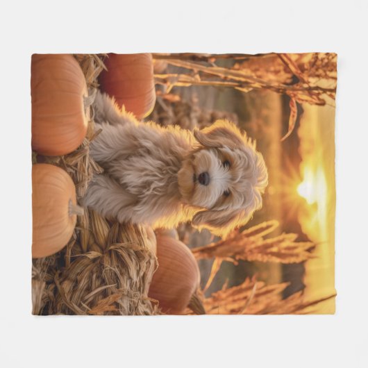 Herfst Doodle Pup Fleece Deken (Voorkant (Horizontaal))