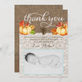 Herfst doop Dank u Kaarten voor Boy, Pompoenen (Voorkant / Achterkant)