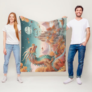 Herfst Draak Rivier Kasteel Sterrennacht Tekst Fleece Deken