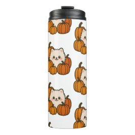 Herfst Drinkfles met Pomeranian en Pompoen Thermosbeker