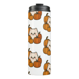 Herfst Drinkfles met Pomeranian en Pompoen Thermosbeker