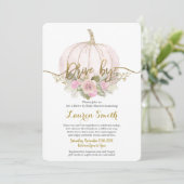 Herfst Drive by Baby shower girl roze pompoen Kaart (Staand voorkant)