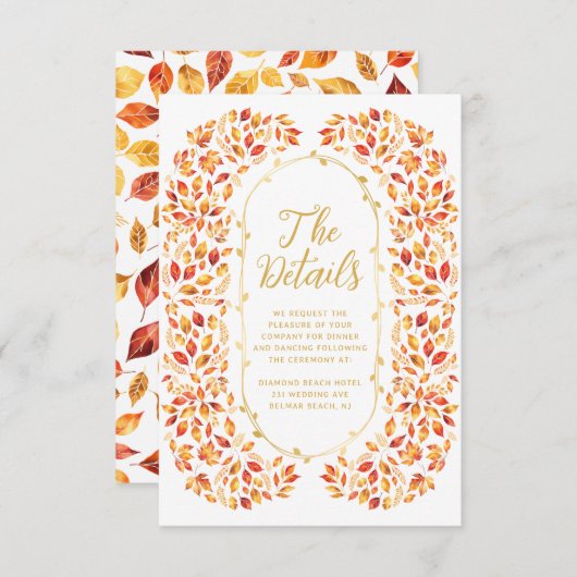 Herfst Earth Tones Rustic Leaves Wedding Details Informatiekaartje (Voorkant / Achterkant)