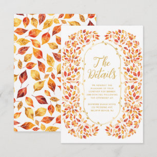 Herfst Earth Tones Rustic Leaves Wedding Details Informatiekaartje