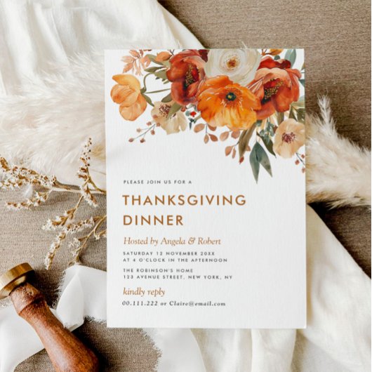 herfst Earthtone Bloemen Thanksgiving Diner Kaart
