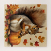 Herfst Eekhoorn met Pompoen en Vallende Bladeren Legpuzzel (Horizontaal)