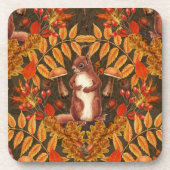 Herfst eekhoorn op donkerbruin bier onderzetter (Voorkant)